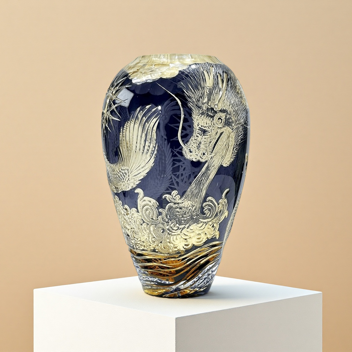 Purple Dragon Carved Crystal Glass Vase: Dragon Soul – A Guardian in Eternal Vigil