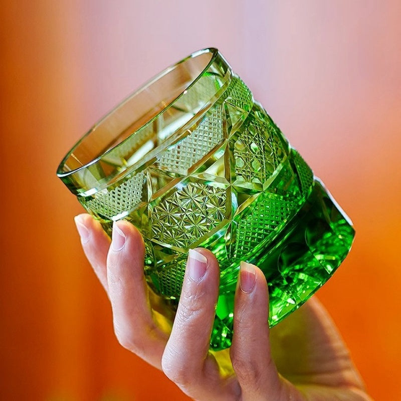 GoGlassCup Golden Chrysanthemum Longan Edo Kiriko Whiskey Glasses GoGlassCup