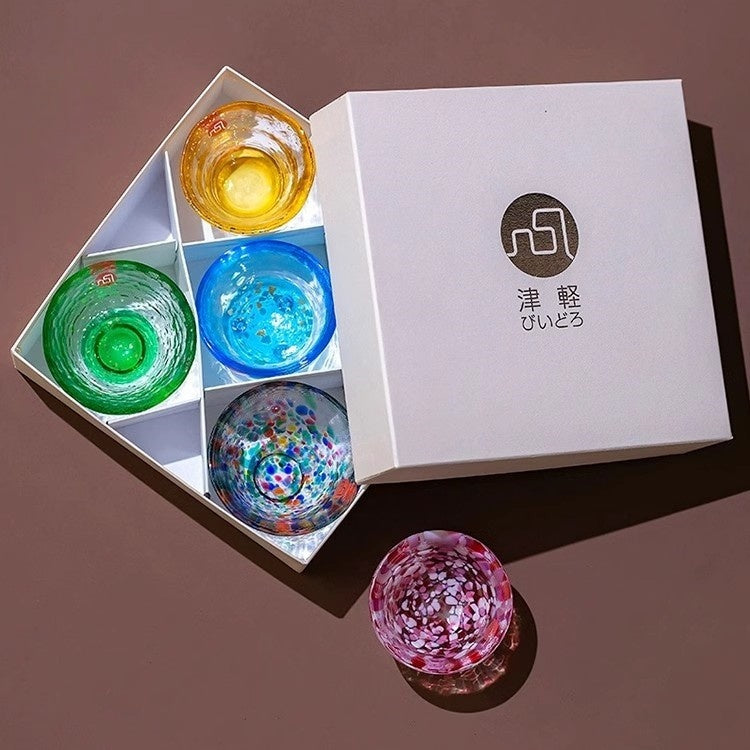 津軽Colorful Handmade Heat-resistant Sake Cup Set Goglasscup