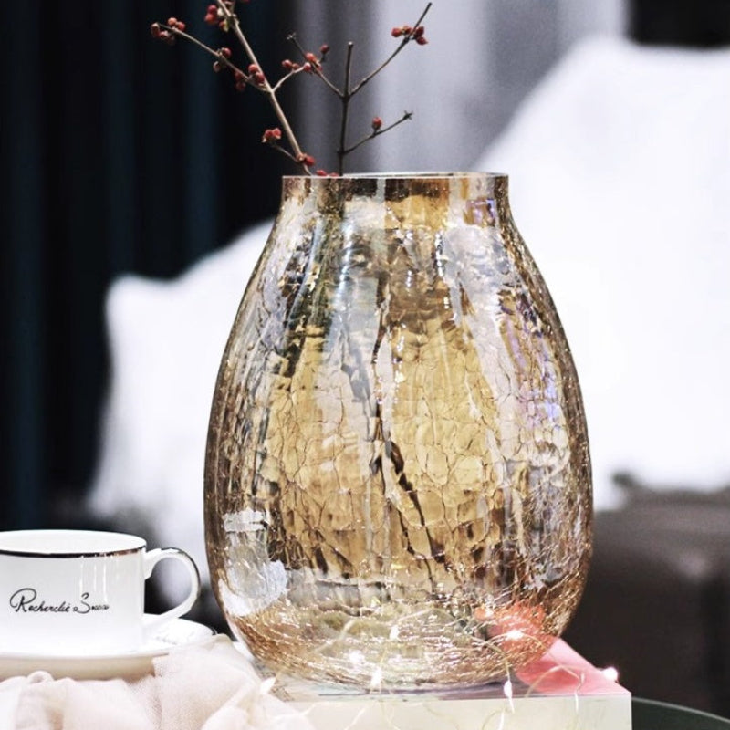 TLIFE Cracked Ice Flower Glass Vase - Goglasscup