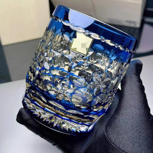 GOGLASSCUP Blue Jade Dance Edo Kiriko Glass GoGlassCup