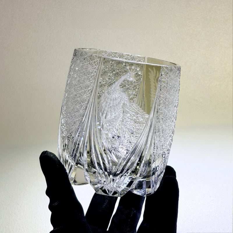 Edo Kiriko Peacock Premium Crystal Whisky Glass – Light Luxury Collection