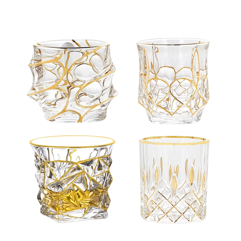 GoGlassCup Hand Painted Gold Whiskey Glasses GoGlassCup