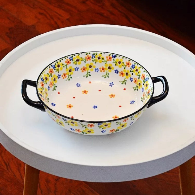 Polish Style Double-Handle Ceramic Serving Bowl