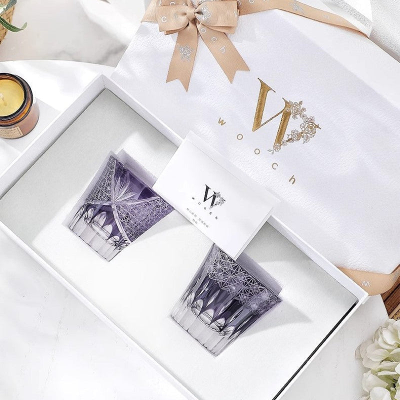 Romantic Purple Edo Kiriko Whiskey Glass Pair GoGlassCup