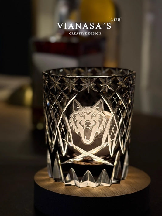 Japanese Handmade Edo Kiriko Whiskey Glass-Wolf Warrior