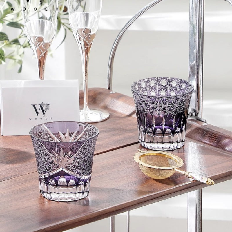 Romantic Purple Edo Kiriko Whiskey Glass Pair GoGlassCup