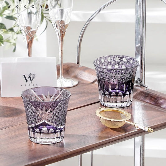 Romantic Purple Edo Kiriko Whiskey Glass Pair GoGlassCup