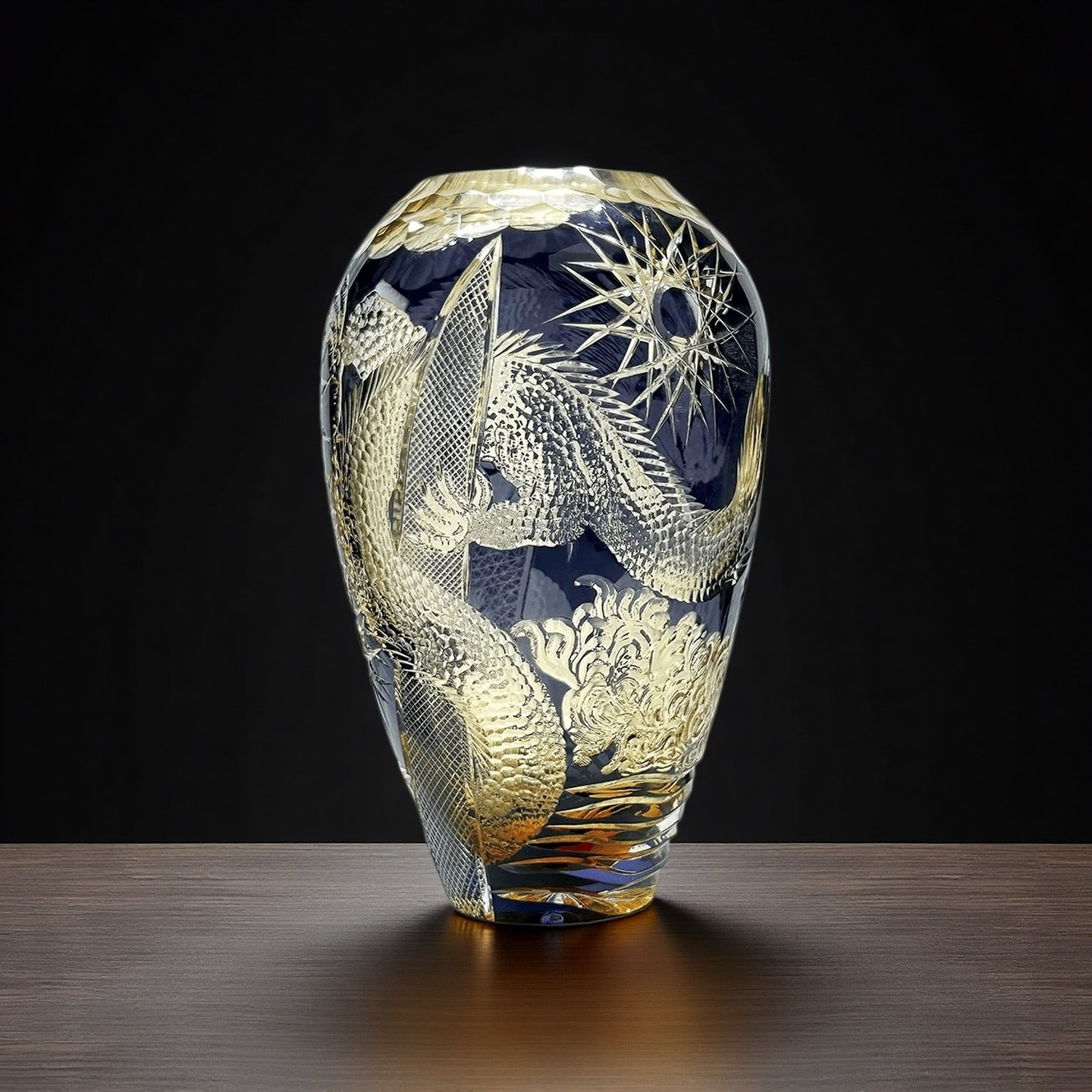 Purple Dragon Carved Crystal Glass Vase