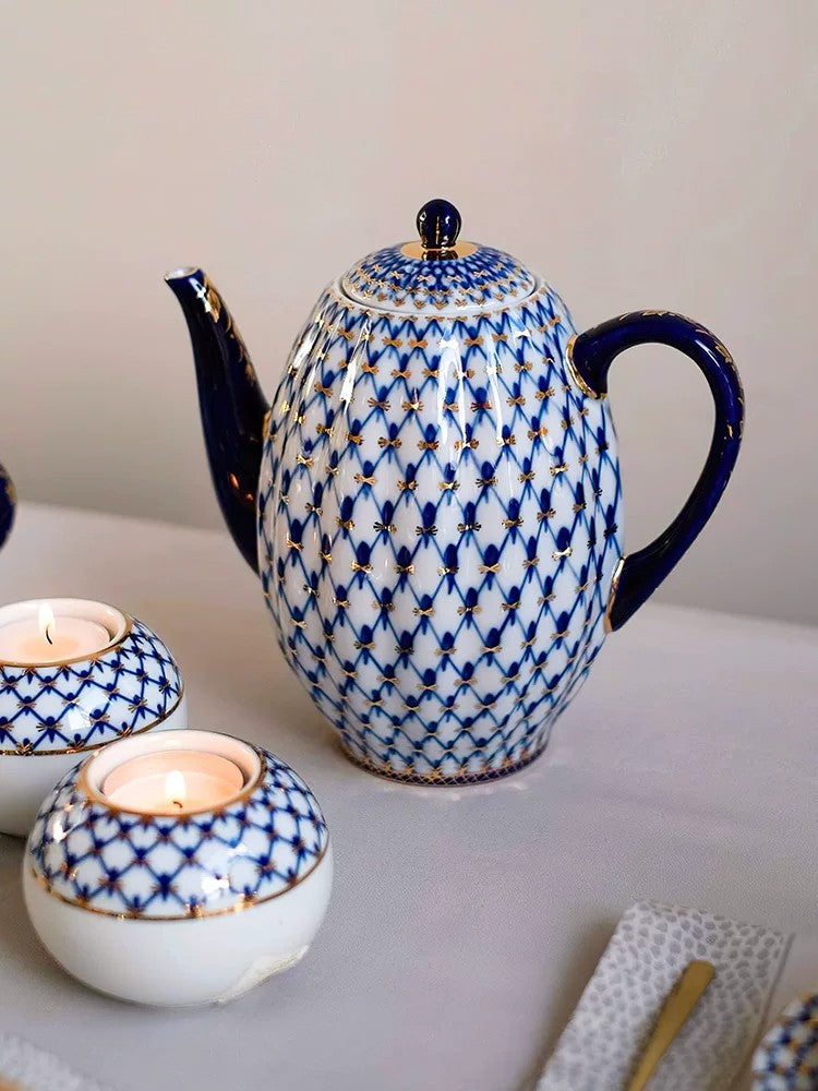 LOMONOSOV Cobalt Blue Handcrafted Porcelain Tea Set