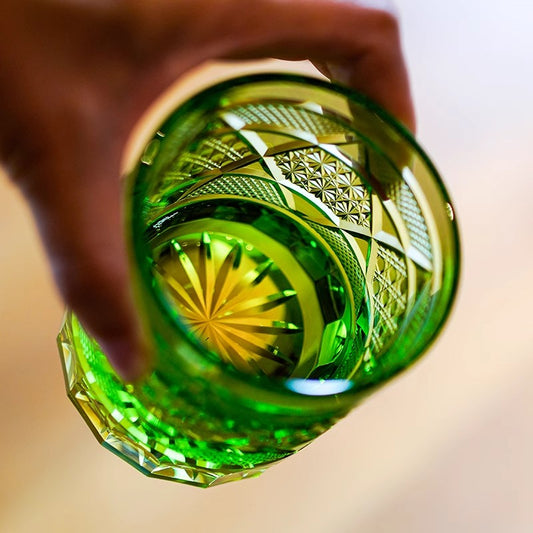 GoGlassCup Golden Chrysanthemum Longan Edo Kiriko Whiskey Glasses GoGlassCup