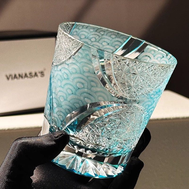 VIANASA'S Ink Blue Cloud Edo Kiriko Whiskey Glass Goglasscup