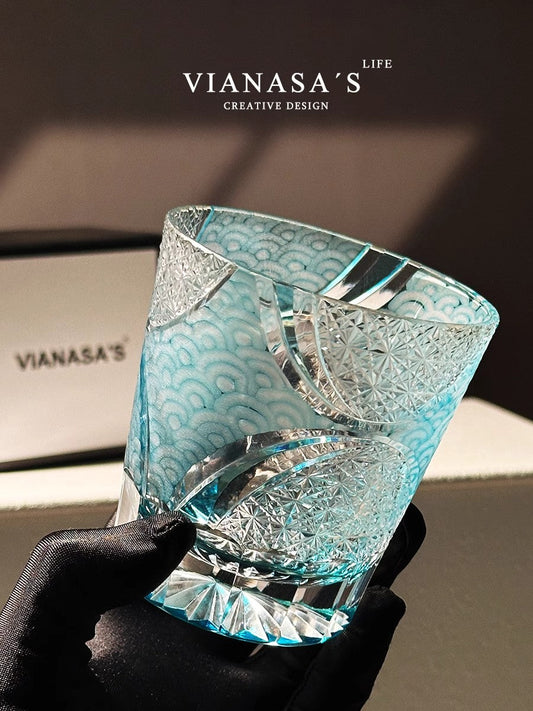 VIANASA'S Ink Blue Cloud Edo Kiriko Whiskey Glass Goglasscup