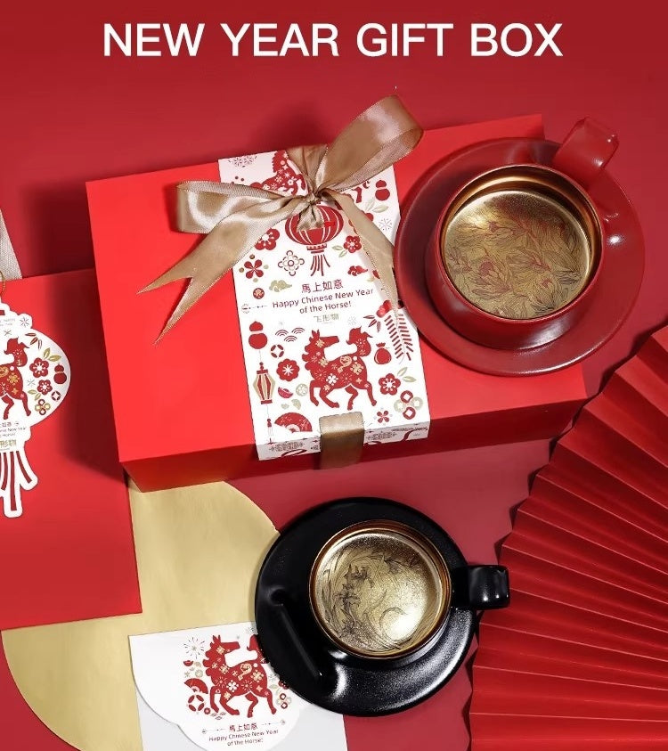 Cherry Blossom Couple Mugs - Matching Ceramic Coffee Cups, Wedding Gift Set with Gift Box