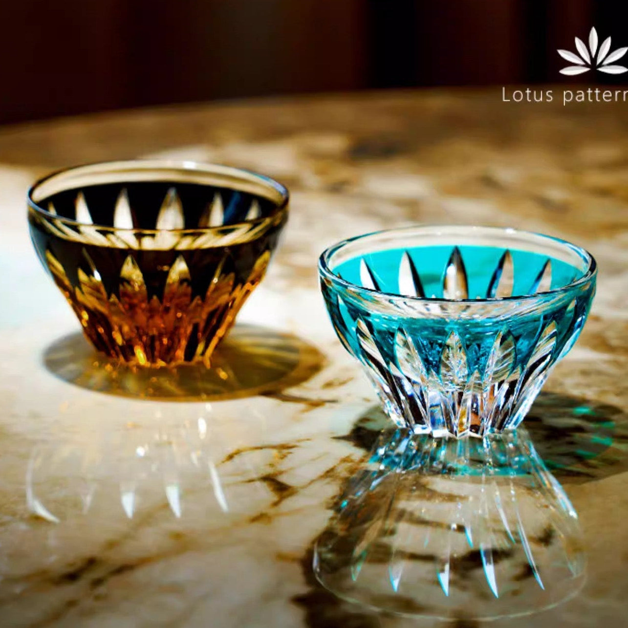 Edo Kiriko Crystal Lotus Sake Glasses
