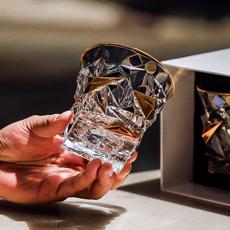 Bohemia Gold-Accented Crystal Whisky Decanter Set