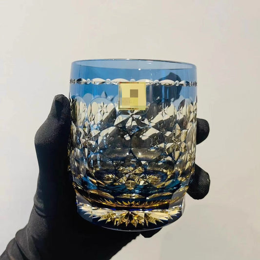 GOGLASSCUP Blue Jade Dance Edo Kiriko Glass GoGlassCup