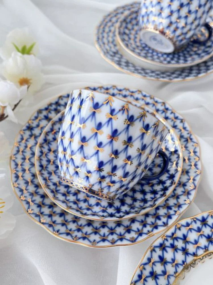 LOMONOSOV Cobalt Blue Handcrafted Porcelain Tea Set