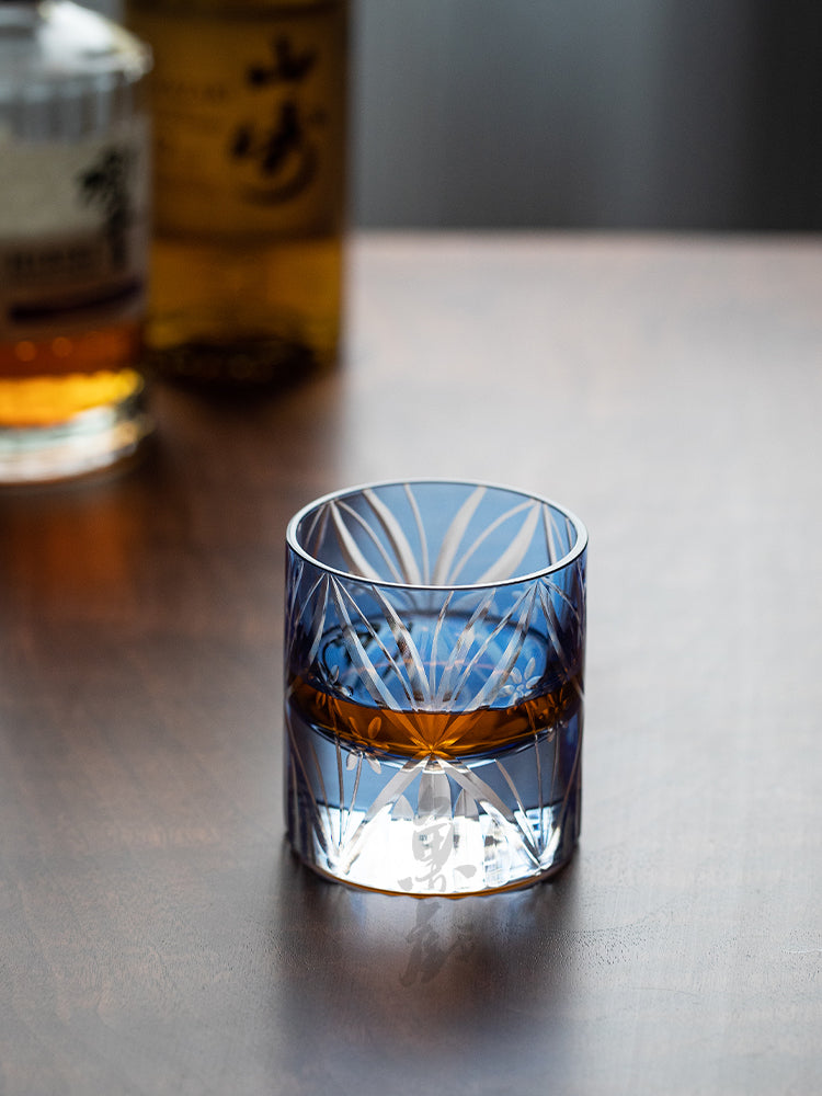 Bule Flowers Edo Kiriko Whiskey Glass