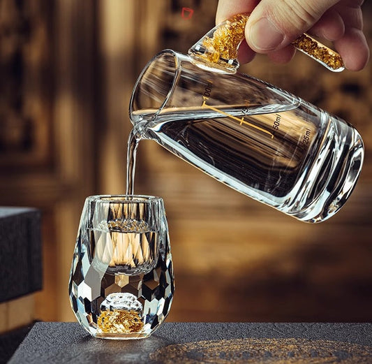 GOGLASSCUP 3D Glacier Glass Cup Crystal Gold Foil Shot Glasses Goglasscup