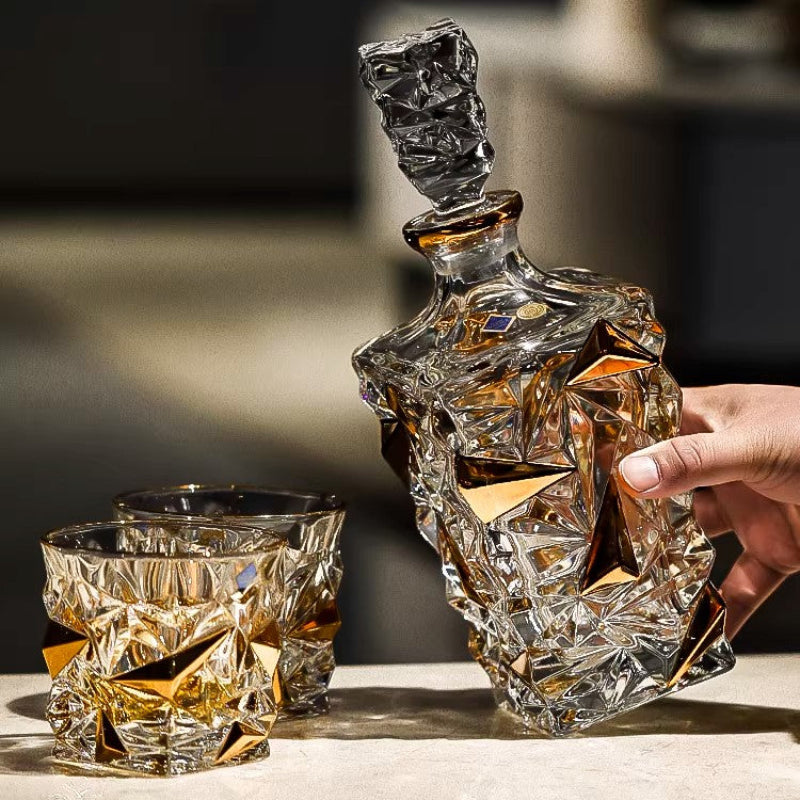 Bohemia Gold-Accented Crystal Whisky Decanter Set
