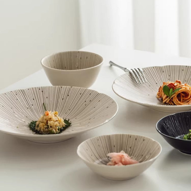 Handcrafted Japanese Mino Ware Ceramic Wrinkled Plates