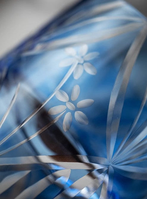 Bule Flowers Edo Kiriko Whiskey Glass