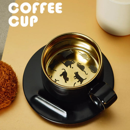 Retro Ceramic Titanium Coffee Mug with Cat Illustration - Deluxe Gift Box