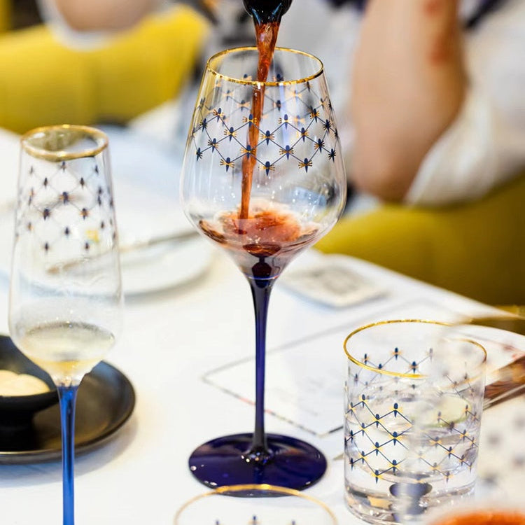 LOMONOSOV Cobalt Blue Checkered Crystal Champagne Flutes - Goglasscup