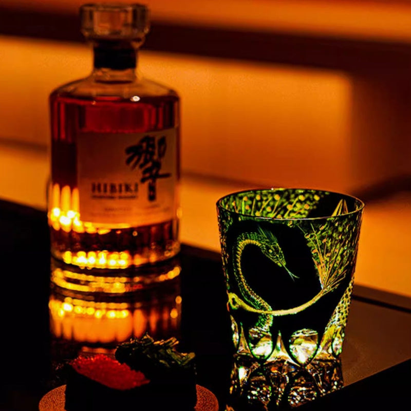 GoGlassCup Green Serpent Edo Kiriko Whiskey Glass - Goglasscup