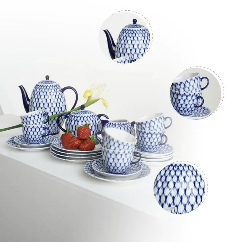 LOMONOSOV Cobalt Blue Handcrafted Porcelain Tea Set