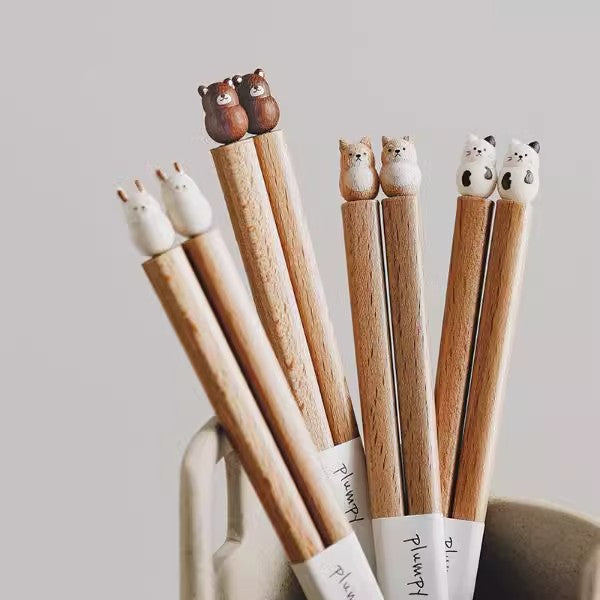 GoGlassCup Japanese Handcrafted Pet Sculpture Wooden Children's Chopsticks - Goglasscup