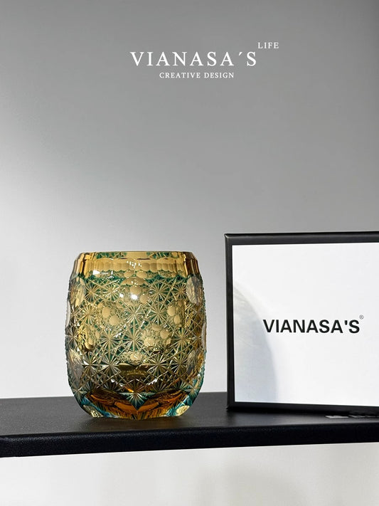 VIANASA'S Seven-star Blue Daisy Edo Kiriko Whiskey Glass - Goglasscup