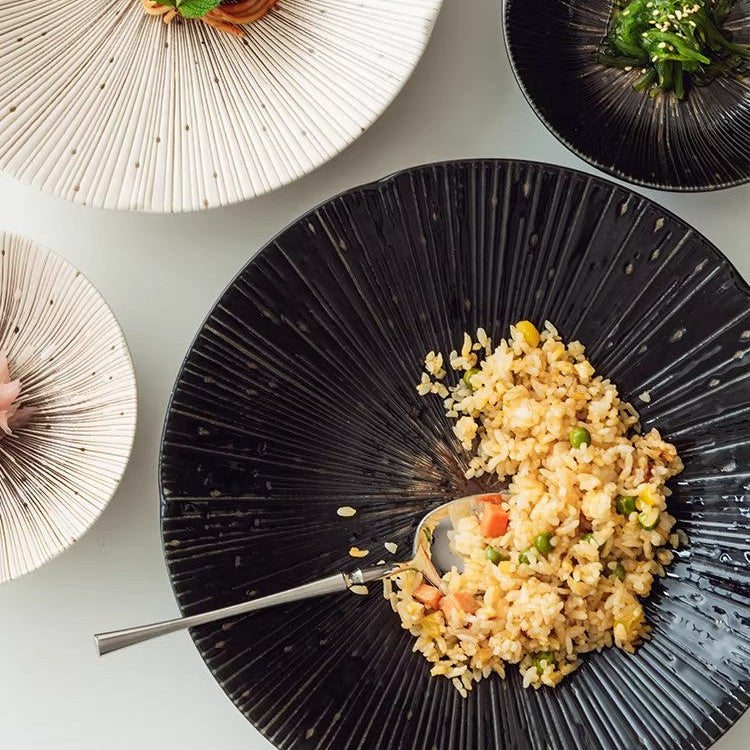 Handcrafted Japanese Mino Ware Ceramic Wrinkled Plates