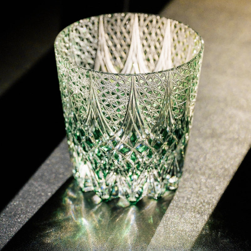 Hand-Carved Floral Design Edo Kiriko Whiskey Glass