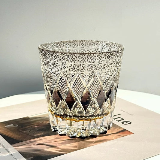Edo Kiriko Whiskey Glass-Star Shield GoGlassCup
