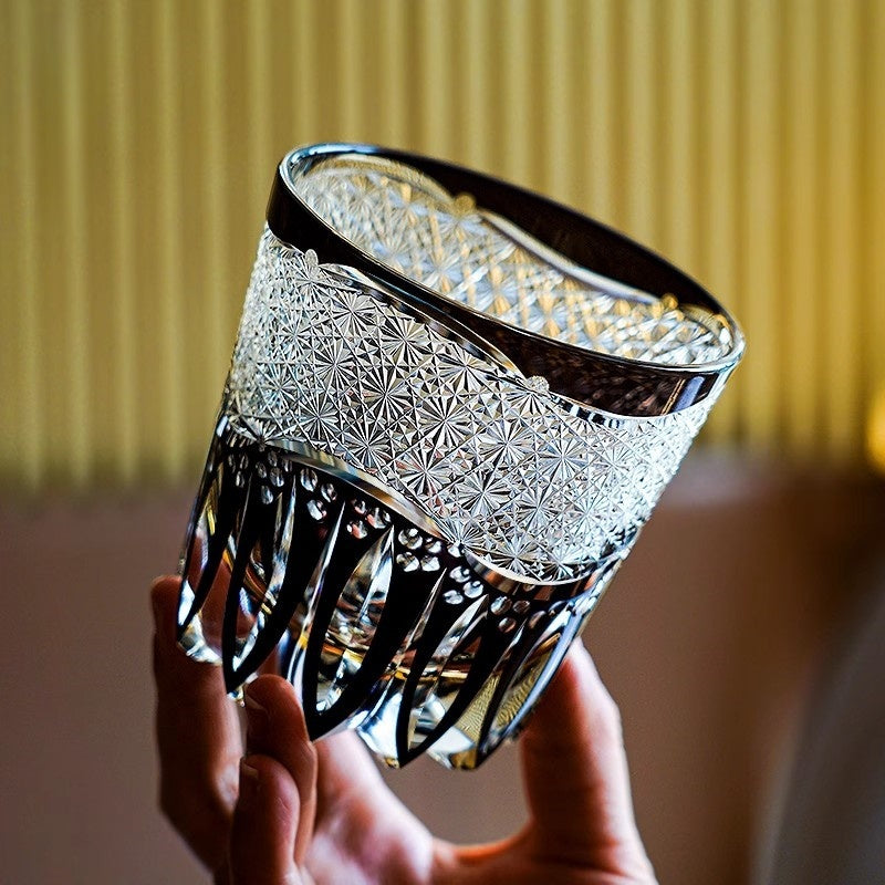 Golden Chrysanthemum Spray Edo Kiriko Whiskey Glass Goglasscup