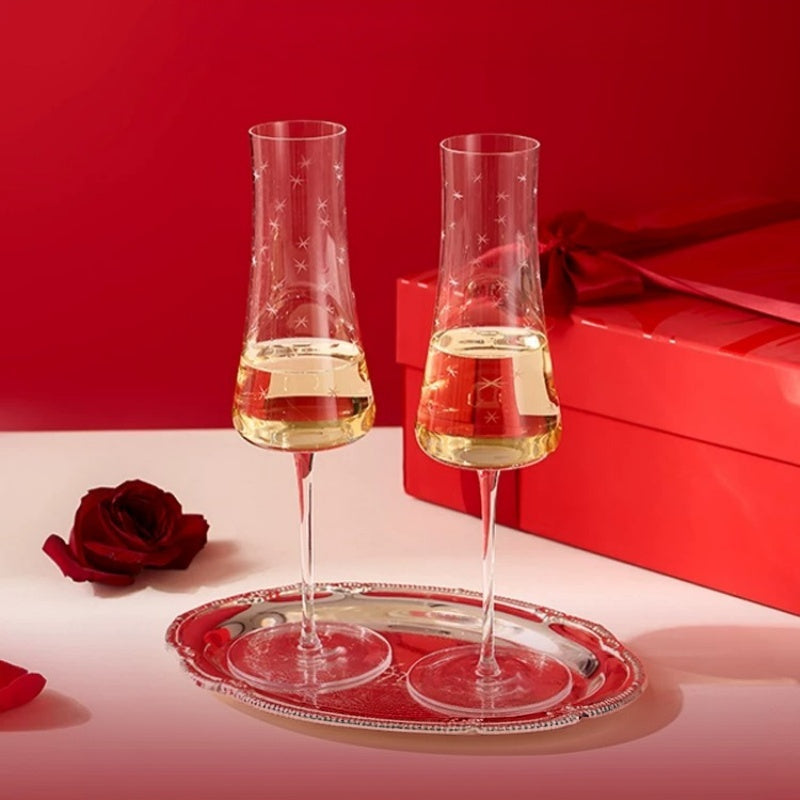Starfall Eternity Hand-Engraved Crystal Champagne Flutes