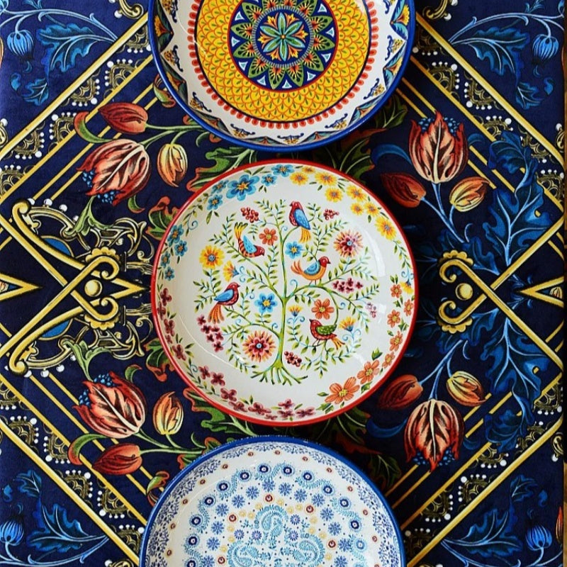 Bohemian Enamel Deep Plate - Underglaze Ceramic Salad & Dinner Plate