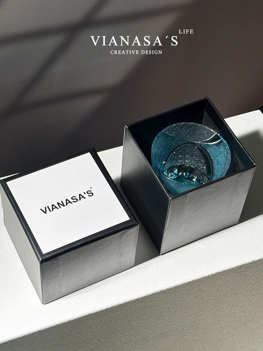 VIANASA'S Ink Blue Cloud Edo Kiriko Whiskey Glass Goglasscup