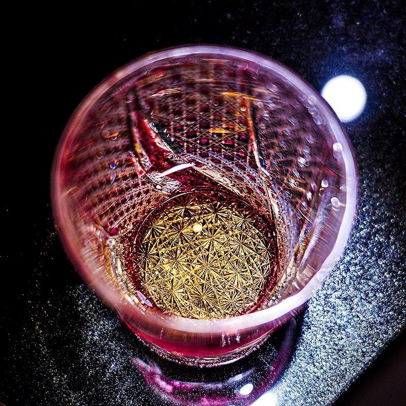 Hand-carved Red Goldfish Edo Kiriko Whiskey Glass