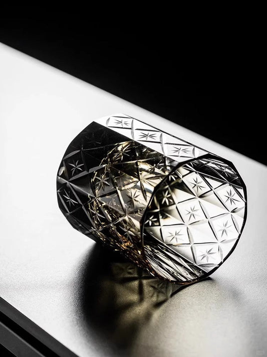 GoGlassCup Ink Black Star Lead-Free Crystal Edo Kiriko Whiskey Glass Goglasscup