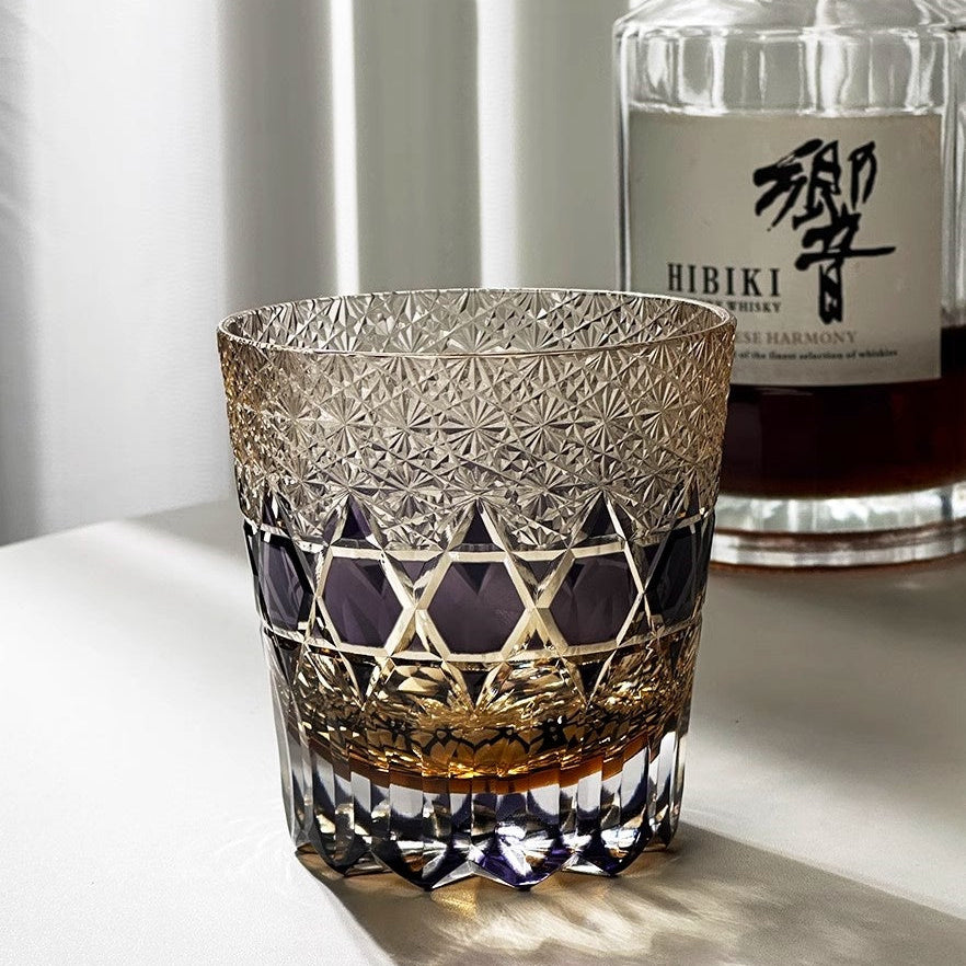 VIANASA'S Edo Kiriko Kasaneirome Shihou Whiskey Glass - Goglasscup