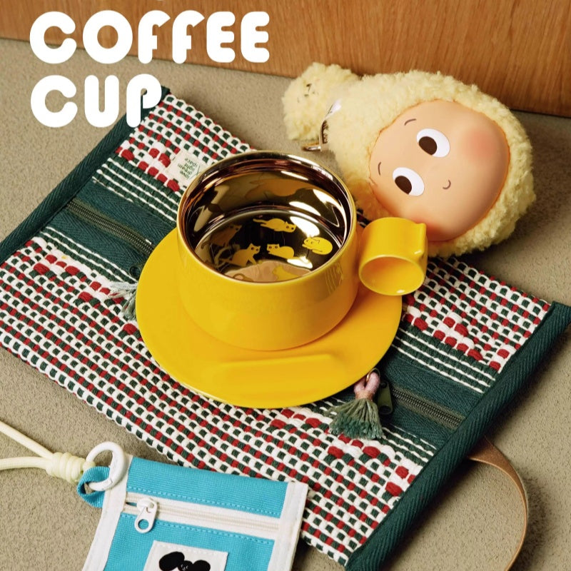 Retro Ceramic Titanium Coffee Mug with Cat Illustration - Deluxe Gift Box