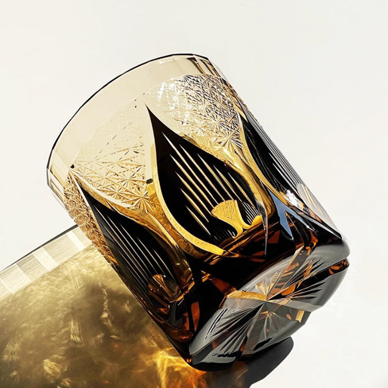 VIANASA'S Golden Chrysanthemum Flame Edo Kiriko Whiskey Glass - Goglasscup