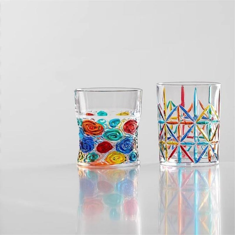 ZECCHIN Colored Glass Whiskey Colorful Van Gogh Pattern Glass