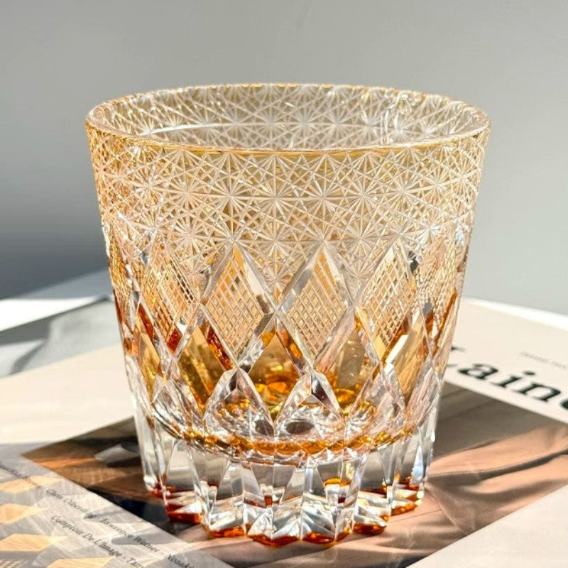 Edo Kiriko Whiskey Glass-Star Shield GoGlassCup