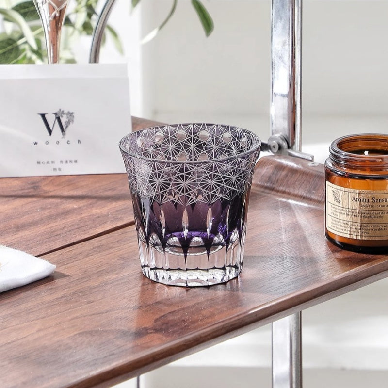 Romantic Purple Edo Kiriko Whiskey Glass Pair GoGlassCup