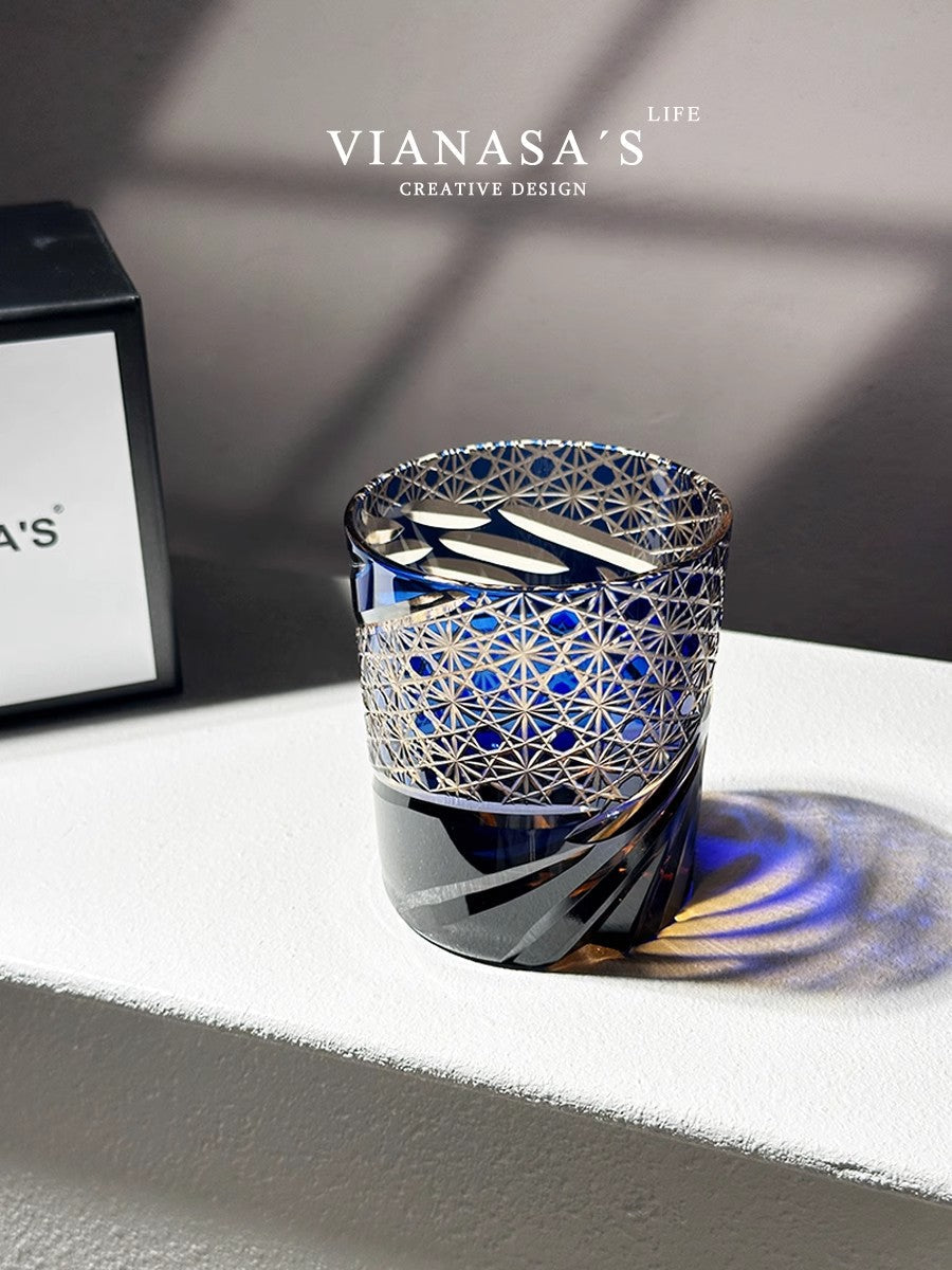 VIANASA'S Blue Eye Dragon Scale Edo Kiriko Whiskey Glass Goglasscup