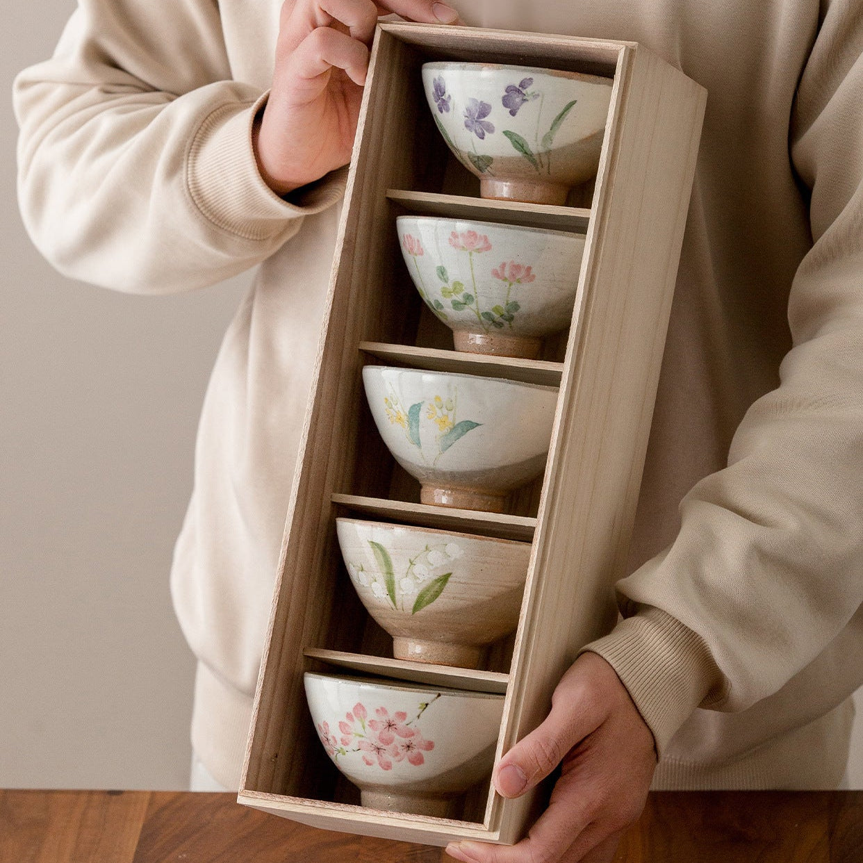 Japanese Handcrafted Mino Ware Rustic Style Bowls Set Of Five